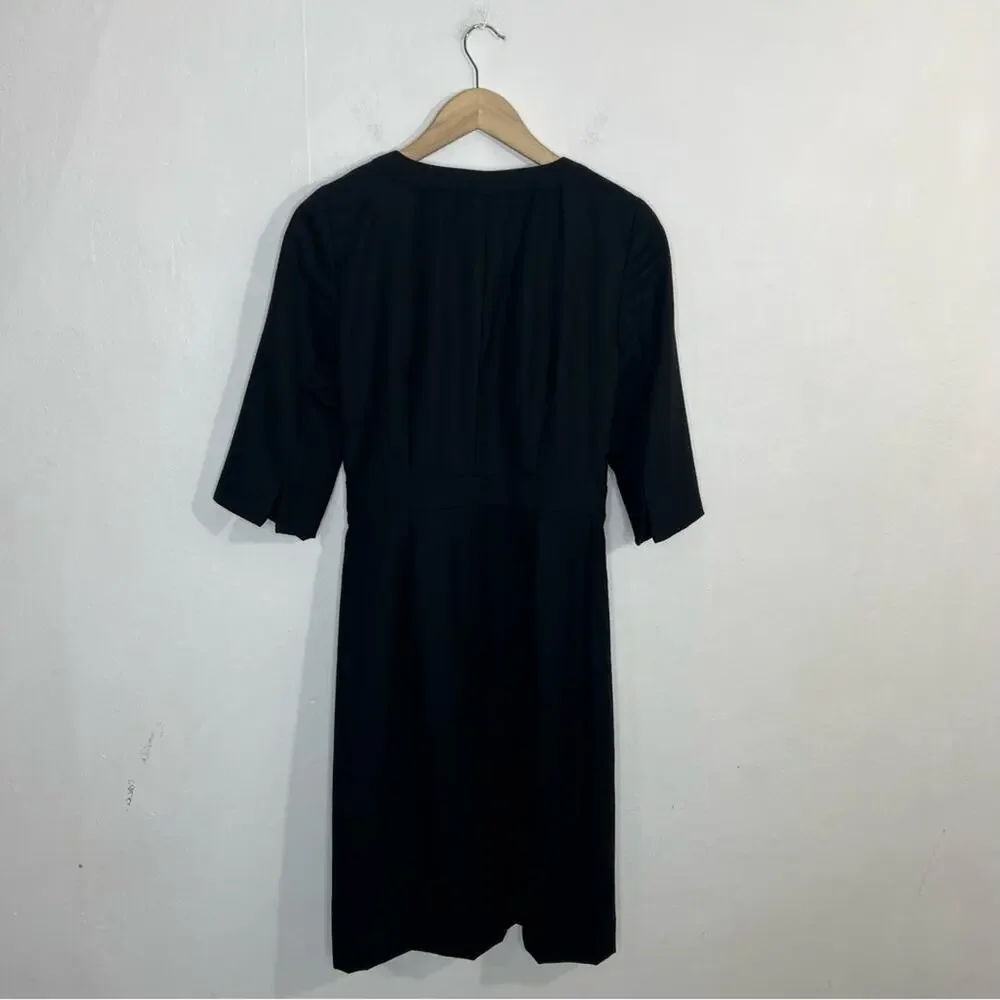 J. Crew Wool Fit and Flare Wrap Style Black Dress Size 6 NWT